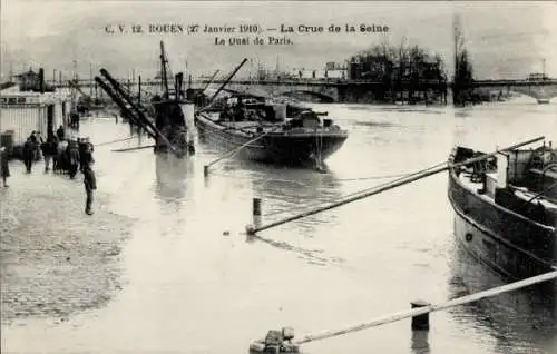 Ak Rouen Seine Maritime, La Crue de la Seine, Le Quai de Paris, 27. Januar 1910