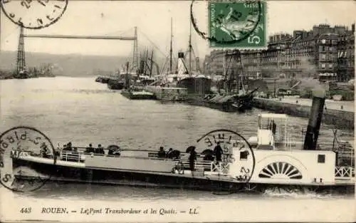 Ak Rouen Seine Maritime, Le Pont Transbordeur et les Quais, Raddampfer