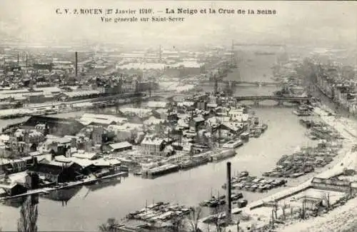 Ak Rouen Seine Maritime, Winterpanorama, Hochwasser 1910, St. Sever