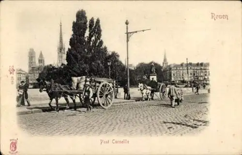 Ak Rouen Seine Maritime, Pont Corneille, Pferdegespann