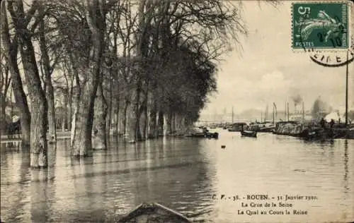 Ak Rouen Seine Maritime, Quai, Cours la Reine, Hochwasser 31. Januar 1910