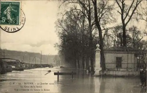 Ak Rouen Seine Maritime, 31. Janvier 1910, La Crue de la Seine, Vue a l’entrée du Cours la Reine