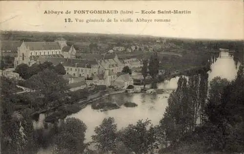 Ak Abbaye  de Fontgombaud Indre, Ecole Saint-Martin, Vue generale de la vieille Abbaye romane