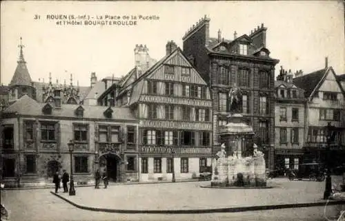 Ak Rouen Seine Maritime, Place de la Pucelle, Hotel Bourgteroulde