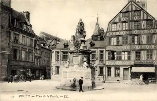 Ak Rouen Seine Maritime, Place de la Pucelle, Denkmal