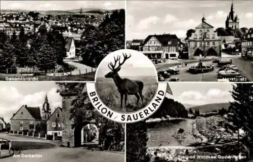 Ak Brilon im Sauerland, Freibad Waldsee Gudenhagen, Marktplatz, Derkertor, Gesamtansicht