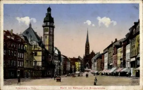 Ak Altenburg in Thüringen, Markt mit Rathaus und Brüderkirche