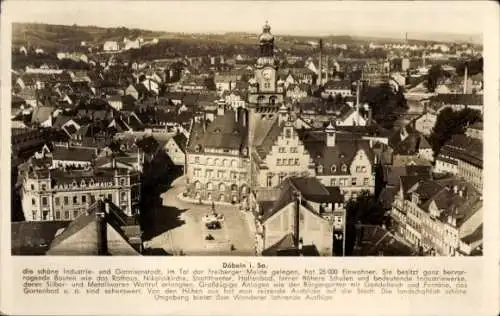 Ak Döbeln in Sachsen, Gesamtansicht, Rathaus, Kaufhaus, Denkmal