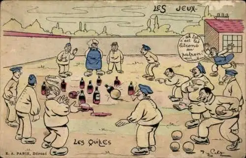 Ak Die Spiele, Bowling, französische Soldaten