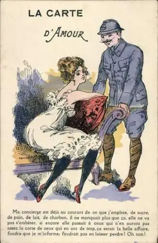 Ak Die Liebeskarte, französischer Soldat