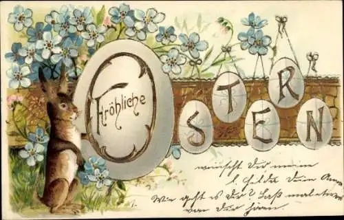 Präge Litho Glückwunsch Ostern, Osterhase, Ostereier, Blumen