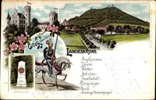 Litho Görlitz in der Lausitz, Landeskrone, Reiter, Ritter, Körner Denkmal