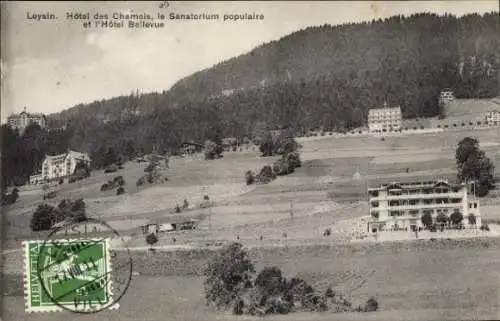 Ak Leysin Kanton Waadt, Hotel des Chamois, Sanatorium populaire, Hotel Bellevue