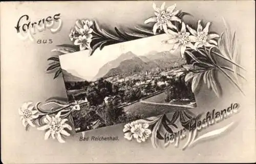 Passepartout Ak Bad Reichenhall in Oberbayern, Panorama, Edelweiß