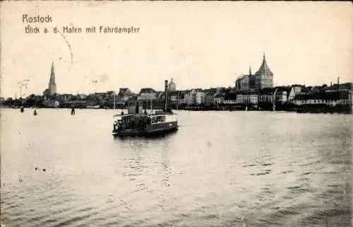 Ak Hansestadt Rostock, Hafen mit Fährdampfer