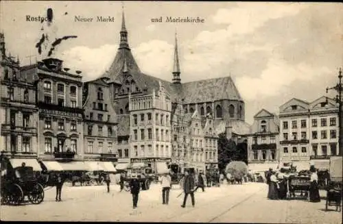 Ak Hansestadt Rostock, Neuer Markt und Marienkirche