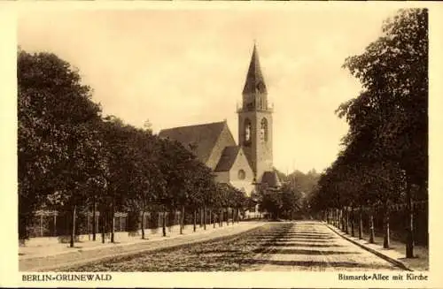 Ak Berlin Wilmersdorf Grunewald, Bismarck-Allee, Kirche