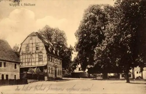 Ak Wippra Sangerhausen im Südharz, Gasthof zur Linde, Platz