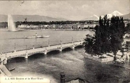 Ak Genève Genf Schweiz, Brücke, Mont Blanc