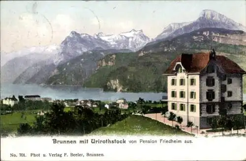 Ak Brunnen Kt. Schwyz Schweiz, Urirotstock von Pension Friedheim aus