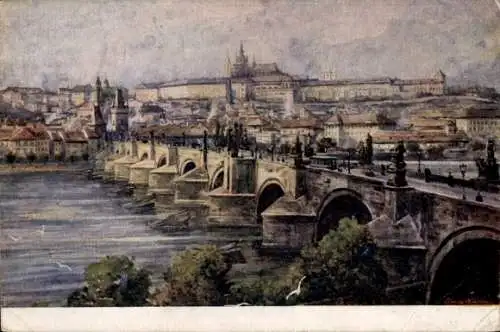 Ak Praha Prag Tschechien, Hradčany Hradschin, Panorama, Brücke