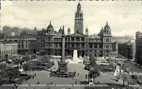 Ak Glasgow Schottland, George Square, Kenotaph, städtische Gebäude