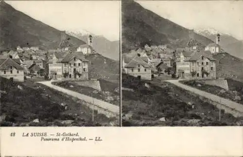 Stereo Ak Hospental Kt. Uri Schweiz, Saint Gothard, Panorama