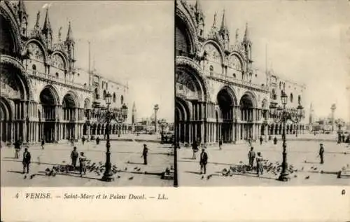 Stereo Ak Venezia Venedig Veneto, Saint Marc et le Palais Ducal, Markusplatz