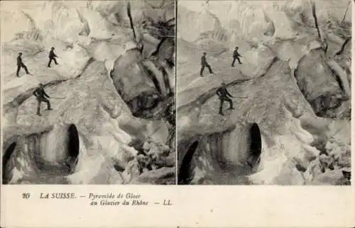 Stereo Ak Kt Wallis Schweiz, Rhonegletscher, Pyramide de Glace au Glacier du Rhone