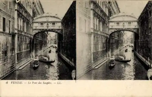 Stereo Ak Venezia Venedig Veneto, Le Pont des Soupirs, Kanal