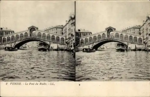 Stereo Ak Venezia Venedig Veneto, Le Pont du Rialto, Rialtobrücke, Kanal