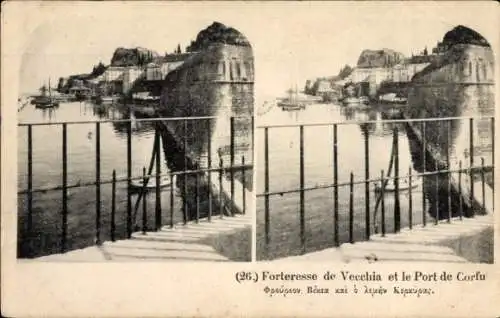 Stereo Ak Korfu Griechenland, Forteresse de Vecchia, Hafen