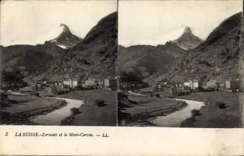 Stereo Ak Zermatt Kt. Wallis, Mont Cervin, Matterhorn
