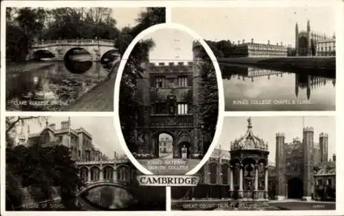 Ak Cambridge Ostengland, Clare College Bridge, King's College Kapelle, Trinity College