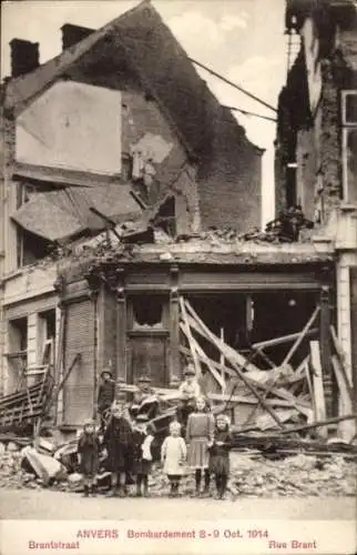 Ak Antwerpen Antwerpen Flandern, Bombenanschlag 1914, Rue Brant