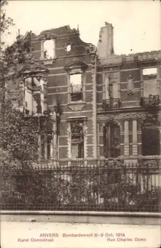 Ak Antwerpen Antwerpen Flandern, Bombenanschlag 1914, Rue Charles Ooms