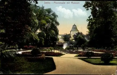 Ak Szczecin Stettin Pommern, Promenade, Museum