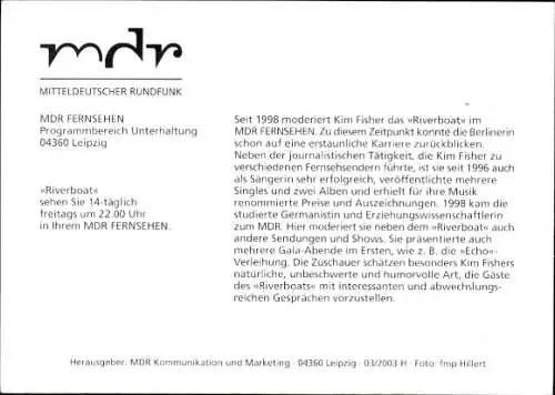 Ak Moderatorin Kim Fisher, Portrait, Autogramm