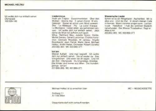 Ak Schauspieler und Sänger Michael Heltau, Liedercircus, Autogramm
