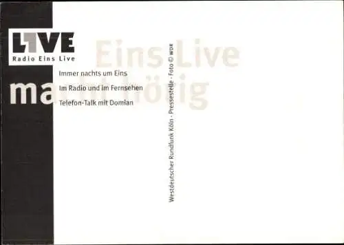 Ak Moderator Jürgen Domian, Portrait, Mütze, Autogramm, Radio Eins Live