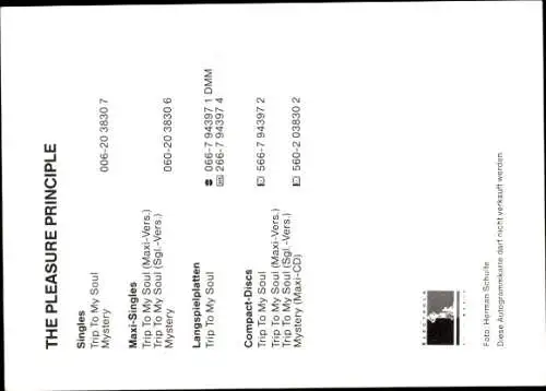 Ak Musikgruppe The Pleasure Principle, Portrait, Autogramm