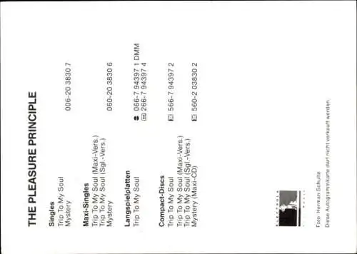 Ak Musikgruppe The Pleasure Principle, Portrait, Autogramm