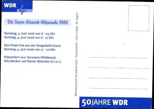 Ak Moderatoren Herrmann Hillebrand, Ulla Norden, Rainer Nitschke, Super-Wunsch-Hitparade, Autogramme