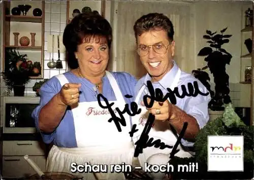 Ak Moderatoren Friedrun und Horst, Sendung Telethek, Schau rein koch mit, Autogramme