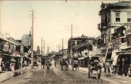 Ak Yokohama Japan, Blick in die Straße, Geschäfte