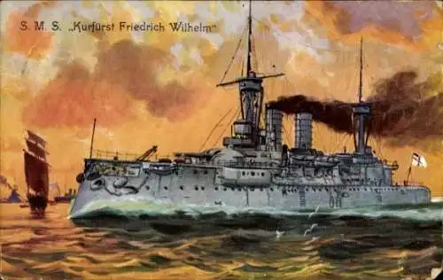 Künstler Ak Deutsches Kriegsschiff, SMS Kurfürst Friedrich Wilhelm, Panzerschiff, Linienschiff