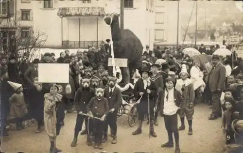 Foto Ak Karnevalsumzug, Fasching, Festwagen mit Kamel