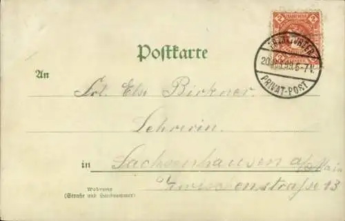 Litho Guten Abend, Allegorie, vermenschlichte Mohnblüten, Frankfurter Privatpost