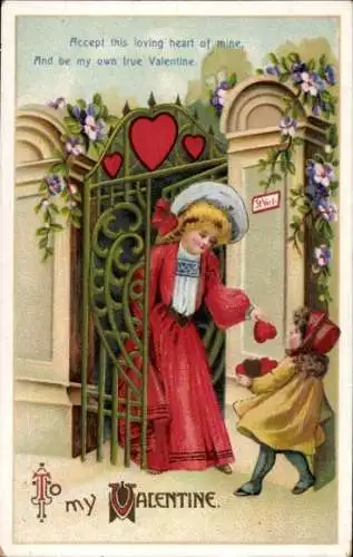 Präge Litho Valentinstag, Frau und Mädchen, Herzen