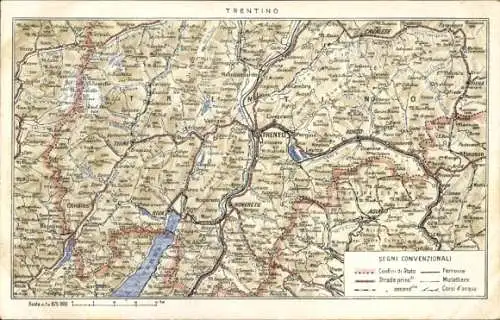 Landkarten Ak Trentino Italien, Rovereto, Lago di Garda, Trento